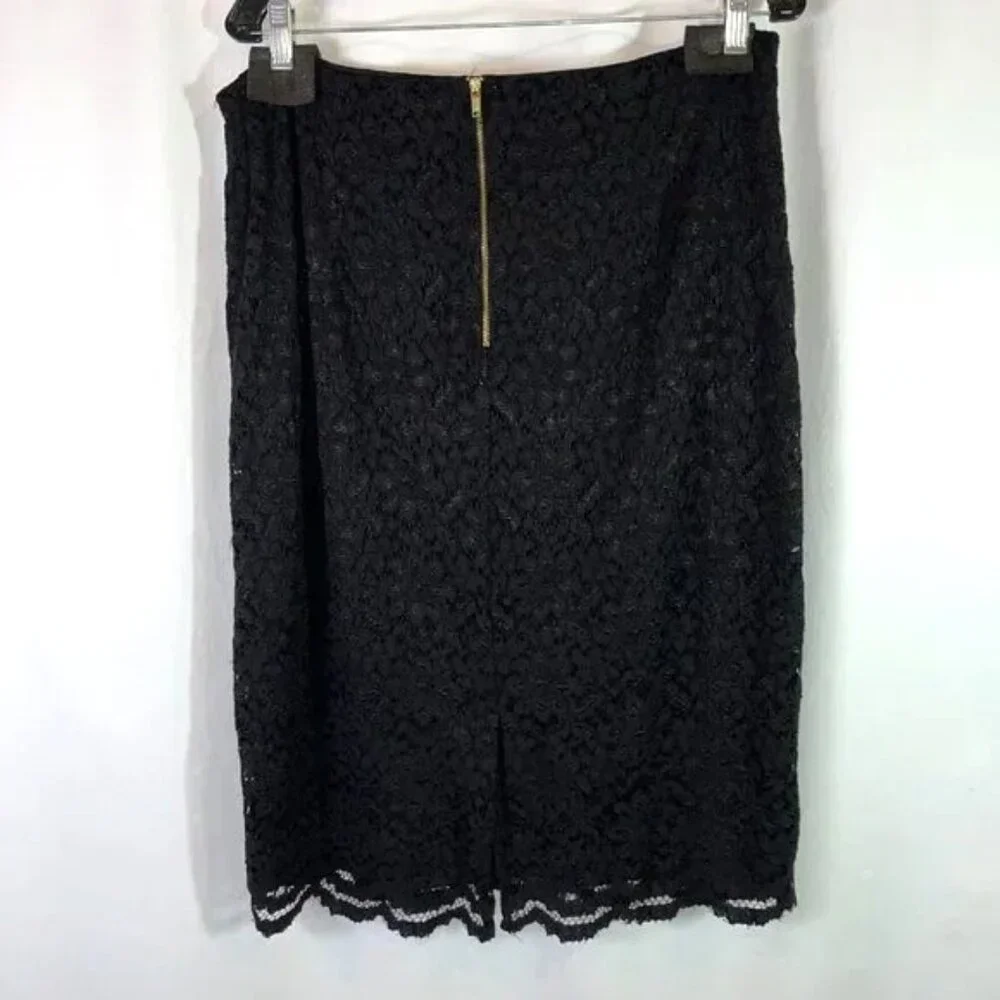 Worthington Black Lace Pencil Skirt Lined Knee Length Back Gold Zipper Size 14